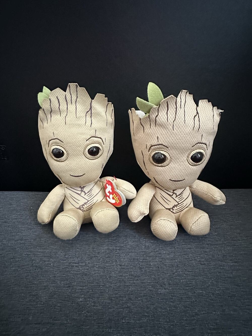 TY Marvel Groot Beanie Babies Lot of 2 2018 & 2021 Guardians Galaxy Plush